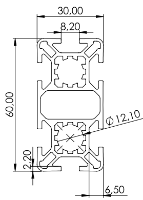 1.11.030060.64LP - aluminium Profiel 30x60 6F LP - tekening