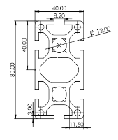 1.11.040080.64SP - aluminium Profiel 40x80 6E SP Tekening