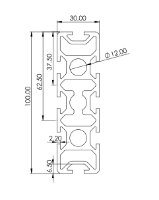 1.11.030100.65SP - aluminium Profiel 30x100, 8F SP
