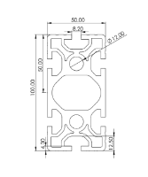 1.11.050100.64S - aluminium Profiel 50x100, 6E S - tekening