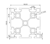 1.11.100100.83L - aluminium Profiel 100x100, 8E L - tekening